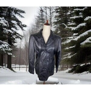 NWOT Colebrook Women's BLACK Leather Button Jacket Coat  Size LARGE
